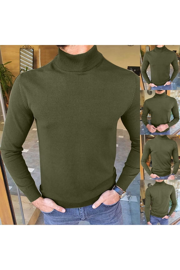 Sweaters for Men Turtle Neck Top Long Sleeve Compression Fit Mock Neck Pullover Sweaters