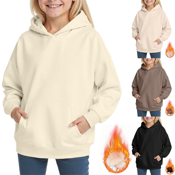 Sweaters for Teens Preppy Girls Fuzzy Fleece Pullover Hoodies Sweatshirt Casual Sherpa Winter Tops Warm Outwear Coat with Pockets 4-14 Years