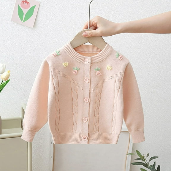 Sweaters for Toddler Girls Long Sleeve Button Up Pink Knit Cardigan Warm Winter Baby Girl Clothes Cute Sweaters 6-12 Months