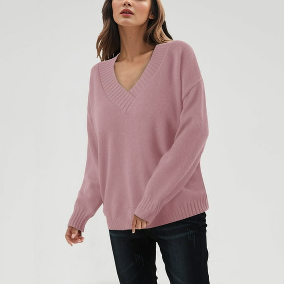 Sweaters for Women 2023 New Border European and American Style Knitted Pullover Top for Women Loose V Neck Casual Versatile Knitted Shirt for Women