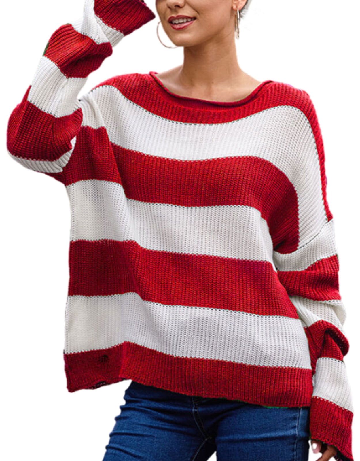 Sweaters For Women 2023 Oversized Color Block Pullover Sweater Casual Loose Crewneck Sweaters