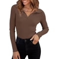 thumbnail image 1 of Sweaters for Women Fall Long Sleeve V Neck Ribbed Knit Pullover Tops Casual Slim Fit Basic Tee Shirts, 1 of 4