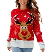 Sweaters for Women Trendy Ugly Christmas Sweater Crewneck Long Sleeve Knitted Pullover Sweaters Shermie