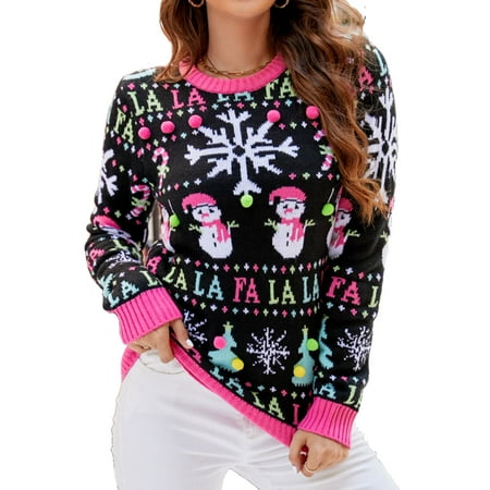Sweaters for Women Trendy Ugly Christmas Sweater Crewneck Long Sleeve Knitted Pullover Sweaters Shermie