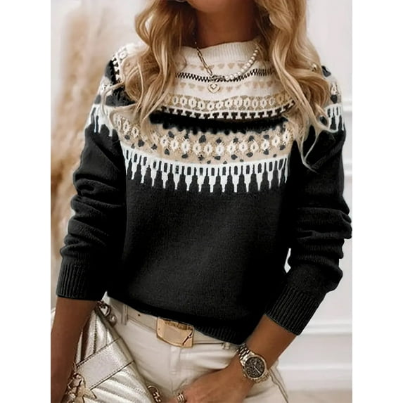 Sweaters for Women 2025 Crewneck Striped Cute Color Block Fall Winter Knitted Pullover Tops