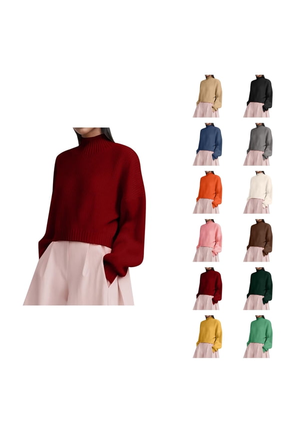 Sweaters for Women 2025 Cropped Turtleneck Lattern Sleeve Ribbed Knit Sweater Jumper Tops Womens Pullover Sweaters