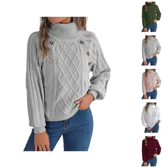 Sweaters for Women 2025 Fall Winter Long Lattern Sleeve Turtleneck Knitted Sweater Jumper Top Womens Pullover Sweaters