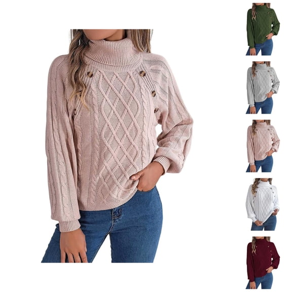 Sweaters for Women 2025 Fall Winter Long Lattern Sleeve Turtleneck Knitted Sweater Jumper Top Womens Pullover Sweaters