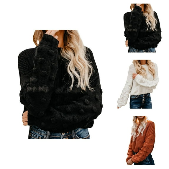 Sweaters for Women 2025 Fall Winter Long Puff Sleeve Thickened Crewneck Loose Knit Jumper Top Womens Pullover Sweaters