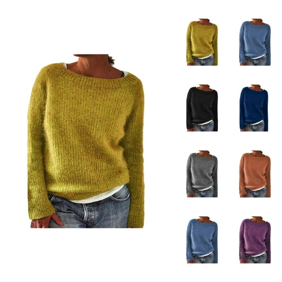 Sweaters for Women 2025 Fall Winter Long Sleeve Boat Neck Basic Knitted Sweater Jumper Top Womens Pullover Sweaters