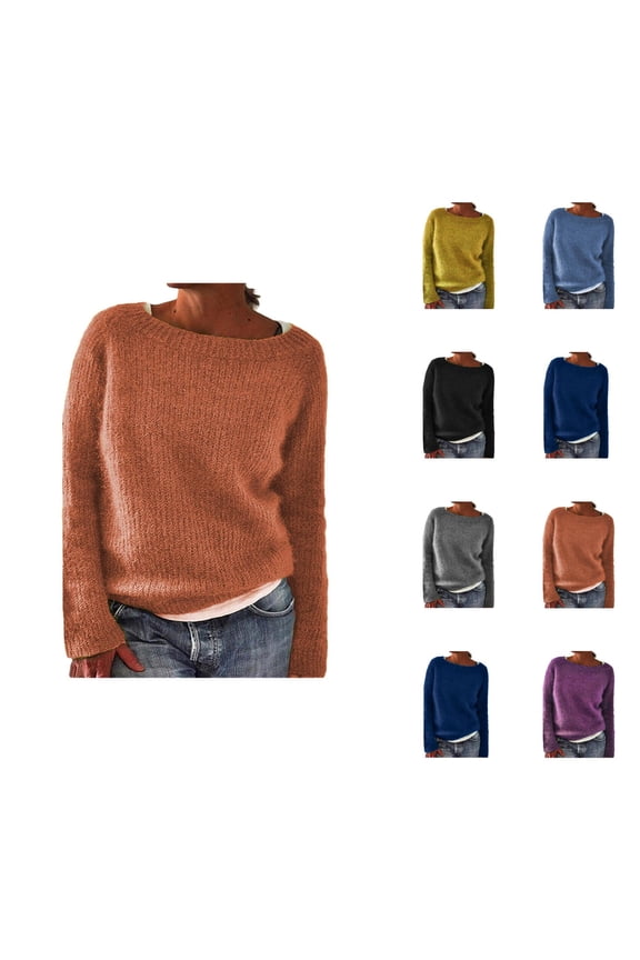 Sweaters for Women 2025 Fall Winter Long Sleeve Boat Neck Basic Knitted Sweater Jumper Top Womens Pullover Sweaters
