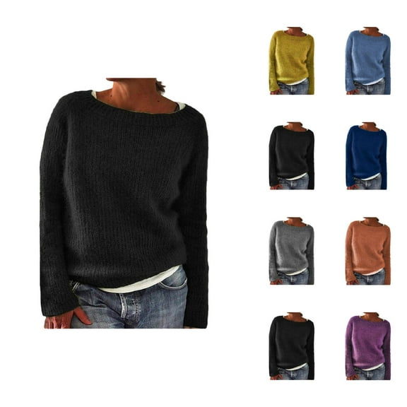 Sweaters for Women 2025 Fall Winter Long Sleeve Boat Neck Basic Knitted Sweater Jumper Top Womens Pullover Sweaters