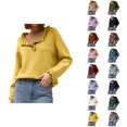 thumbnail image 1 of Sweaters for Women 2025 Fall Winter Long Sleeve Button Ruffle Crewneck Casual Knit Jumper Top Womens Pullover Sweaters, 1 of 6
