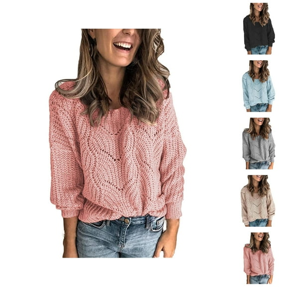 Sweaters for Women 2025 Fall Winter Long Sleeve Crewneck Hollow Out Knit Sweater Jumper Top Womens Pullover Sweaters