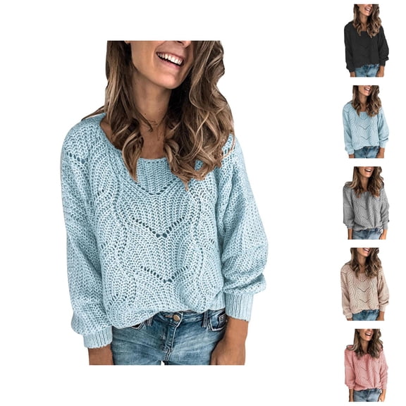 Sweaters for Women 2025 Fall Winter Long Sleeve Crewneck Hollow Out Knit Sweater Jumper Top Womens Pullover Sweaters