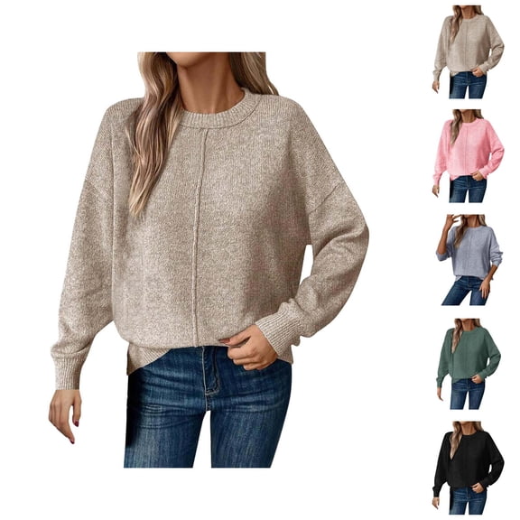 Sweaters for Women 2025 Fall Winter Long Sleeve Crewneck Loose Stylish Knitted Jumper Top Womens Pullover Sweaters