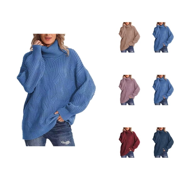 Sweaters for Women 2025 Fall Winter Long Sleeve High Neck Cable Knit Sweater Jumper Tops Womens Pullover Sweaters