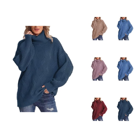 Sweaters for Women 2025 Fall Winter Long Sleeve High Neck Cable Knit Sweater Jumper Tops Womens Pullover Sweaters