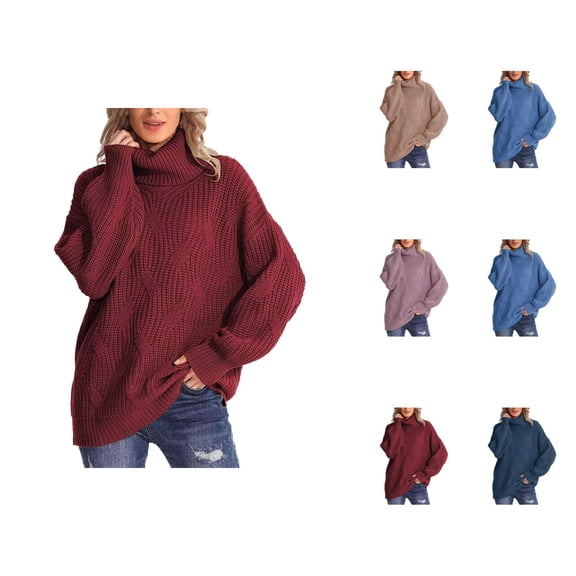 Sweaters for Women 2025 Fall Winter Long Sleeve High Neck Cable Knit Sweater Jumper Tops Womens Pullover Sweaters