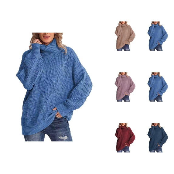 Sweaters for Women 2025 Fall Winter Long Sleeve High Neck Cable Knit Sweater Jumper Tops Womens Pullover Sweaters