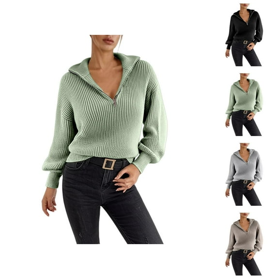 Sweaters for Women 2025 Fall Winter Long Sleeve Polo Collar Trendy Knitted Jumper Top Womens Pullover Sweaters