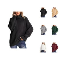 Sweaters for Women 2025 Fall Winter Long Sleeve Turtleneck Cable Knit Loose Jumper Tops Womens Pullover Sweaters