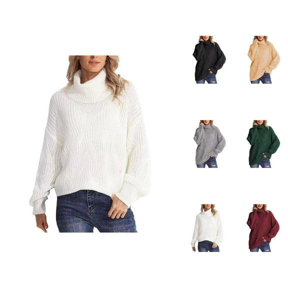 Sweaters for Women 2025 Fall Winter Long Sleeve Turtleneck Cable Knit Loose Jumper Tops Womens Pullover Sweaters