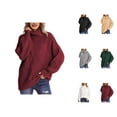 thumbnail image 1 of Sweaters for Women 2025 Fall Winter Long Sleeve Turtleneck Cable Knit Loose Jumper Tops Womens Pullover Sweaters, 1 of 3