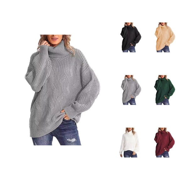 Sweaters for Women 2025 Fall Winter Long Sleeve Turtleneck Cable Knit Loose Jumper Tops Womens Pullover Sweaters