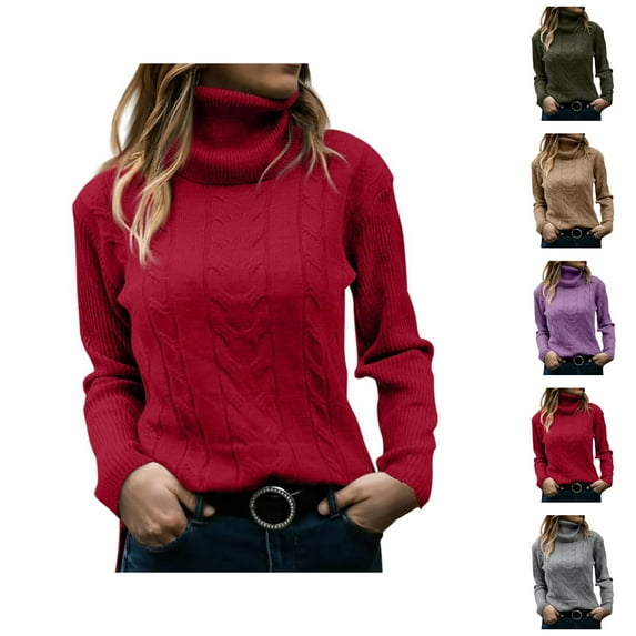 Sweaters for Women 2025 Fall Winter Long Sleeve Turtleneck Knitted Sweater Jumper Top Womens Pullover Sweaters