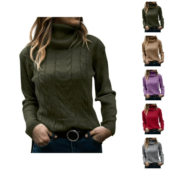 Sweaters for Women 2025 Fall Winter Long Sleeve Turtleneck Knitted Sweater Jumper Top Womens Pullover Sweaters