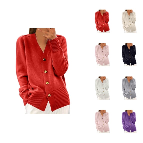 Sweaters for Women 2025 Fall Winter Long Sleeve V-Neck Button Down Knit Sweater Jumper Tops Womens Pullover Sweaters
