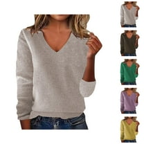 Sweaters for Women 2025 Fall Winter Long Sleeve V-Neck Loose Knit Sweater Jumper Tops Womens Pullover Sweaters
