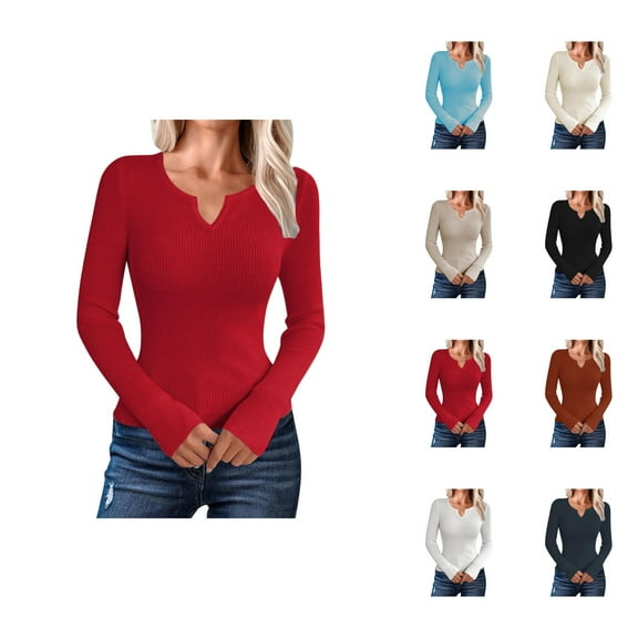Sweaters for Women 2025 Fall Winter Long Sleeve V-Neck Slim Fit Jumper Bottoming Shirt Womens Pullover Sweaters