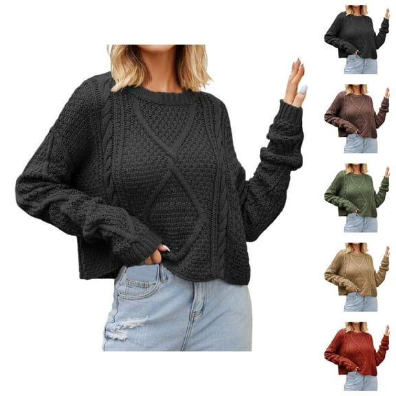 Sweaters for Women 2025 Fall Winter Oversized Long Sleeve Cropped Knit Jumper Top Womens Pullover Sweaters
