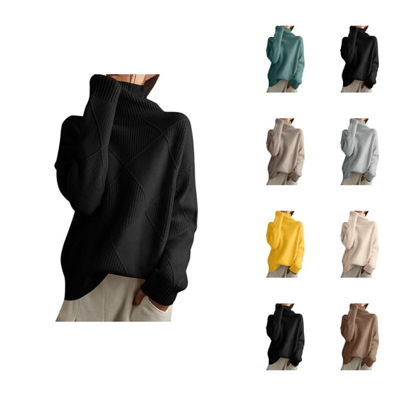 Sweaters for Women 2025 Fall Winter Oversized Long Sleeve High Neck Thickened Knit Jumper Top Womens Pullover Sweaters