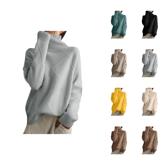 Sweaters for Women 2025 Fall Winter Oversized Long Sleeve High Neck Thickened Knit Jumper Top Womens Pullover Sweaters