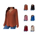 thumbnail image 1 of Sweaters for Women 2025 Fall Winter Plus Size V-Neck Long Sleeve Ribbed Knit Jumper Tops Womens Pullover Sweaters, 1 of 6
