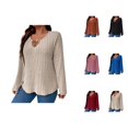 thumbnail image 1 of Sweaters for Women 2025 Fall Winter Plus Size V-Neck Long Sleeve Ribbed Knit Jumper Tops Womens Pullover Sweaters, 1 of 6