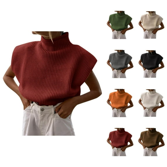 Sweaters for Women 2025 Fall Winter Sleeveless High Neck Stylish Knitted Jumper Top Womens Pullover Sweaters