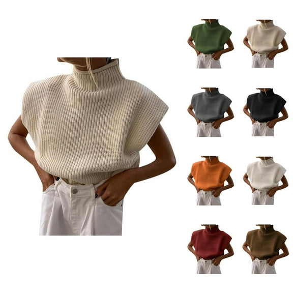 Sweaters for Women 2025 Fall Winter Sleeveless High Neck Stylish Knitted Jumper Top Womens Pullover Sweaters
