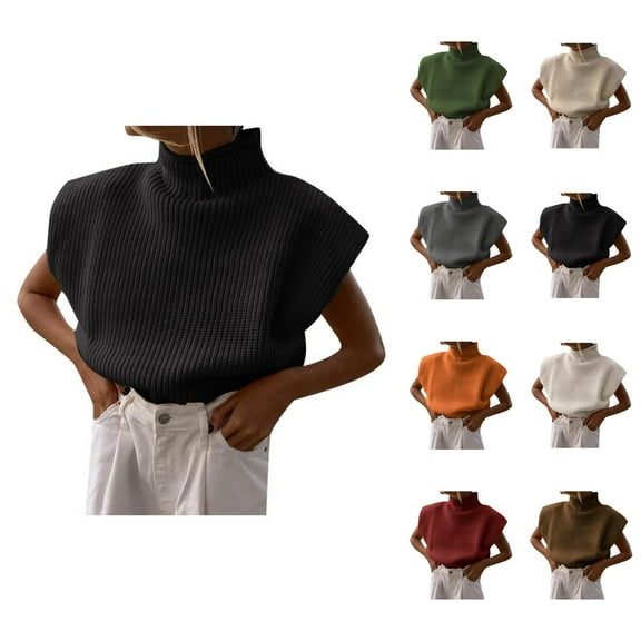 Sweaters for Women 2025 Fall Winter Sleeveless High Neck Stylish Knitted Jumper Top Womens Pullover Sweaters