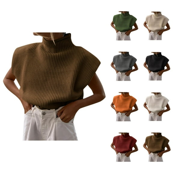 Sweaters for Women 2025 Fall Winter Sleeveless High Neck Stylish Knitted Jumper Top Womens Pullover Sweaters