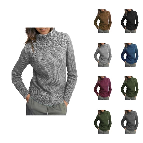 Sweaters for Women 2025 Hemp Pattern Turtleneck Solid Comfy Cable Knit Long Sleeve Jumper Top Womens Pullover Sweaters