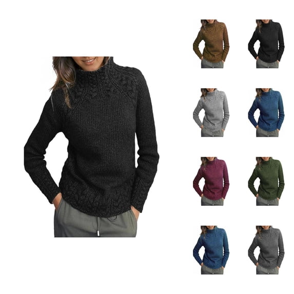 Sweaters for Women 2025 Hemp Pattern Turtleneck Solid Comfy Cable Knit Long Sleeve Jumper Top Womens Pullover Sweaters