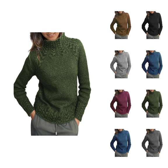 Sweaters for Women 2025 Hemp Pattern Turtleneck Solid Comfy Cable Knit Long Sleeve Jumper Top Womens Pullover Sweaters