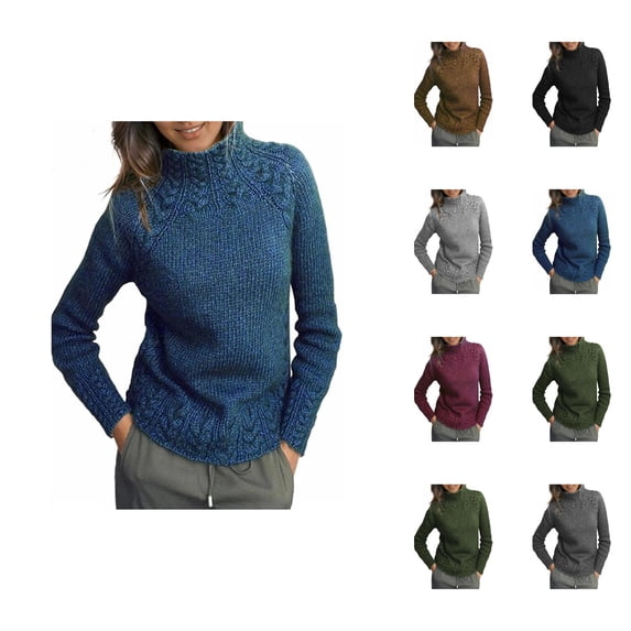 Sweaters for Women 2025 Hemp Pattern Turtleneck Solid Comfy Cable Knit Long Sleeve Jumper Top Womens Pullover Sweaters