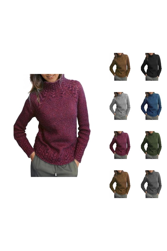 Sweaters for Women 2025 Hemp Pattern Turtleneck Solid Comfy Cable Knit Long Sleeve Jumper Top Womens Pullover Sweaters