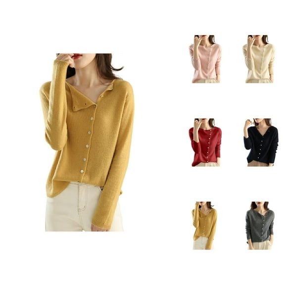 Sweaters for Women 2025 Lightweight Long Sleeve Crewneck Button Down Slim Fit Cardigan Jumper Womens Pullover Sweaters