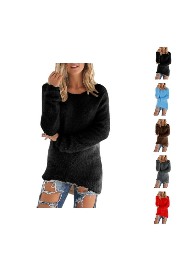 Sweaters for Women 2025 Lightweight Long Sleeve Crewneck Soft Fuzzy Sweater Jumper Top Womens Pullover Sweaters